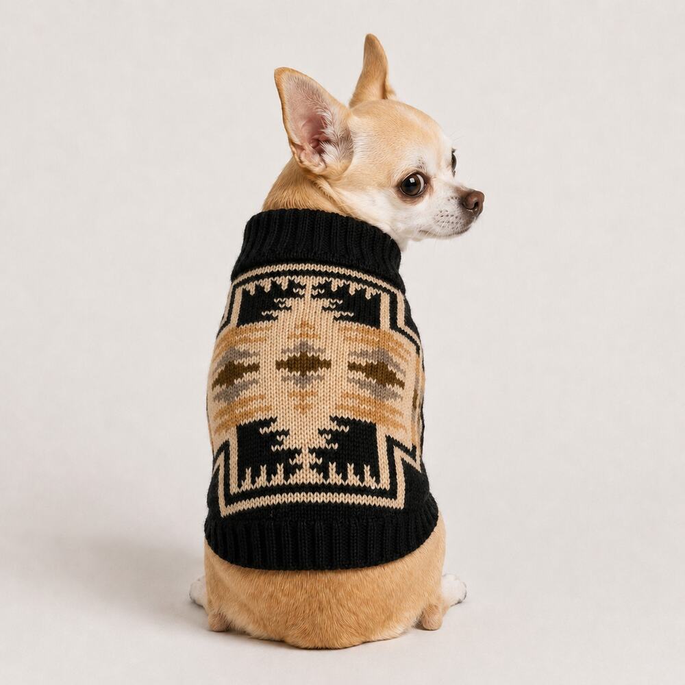 Pendleton Harding Aztec Knit Dog Pet Sweater Sz XS 3-6lbs Black Tan